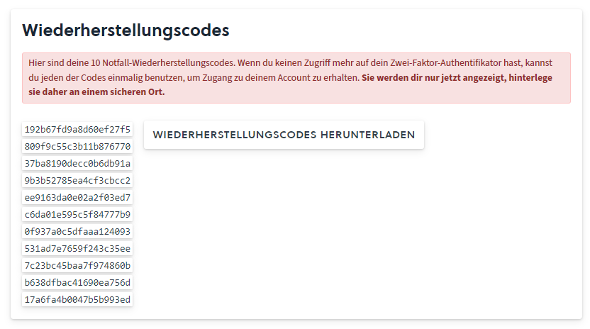Wiederherstellungscodes