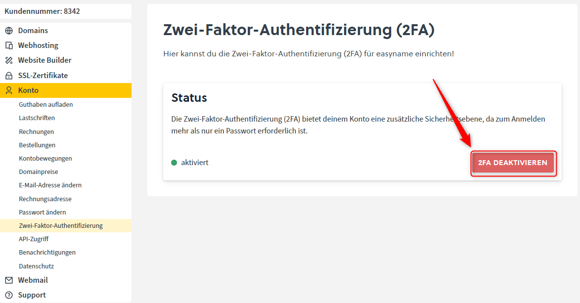 2FA deaktivieren