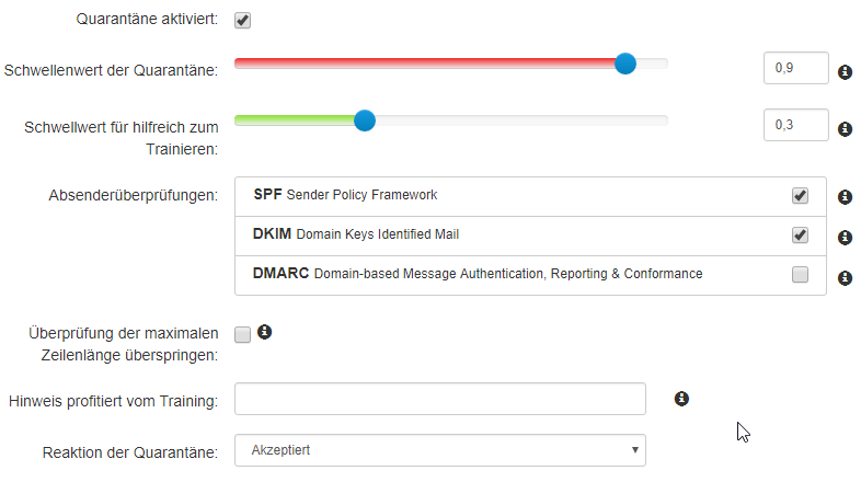 Filtereinstellungen in Spam Control