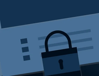 Mehrere überlappende Webseiten-Fenster in Blau, im Vordergrund ein Vorhängeschloss-Symbol.