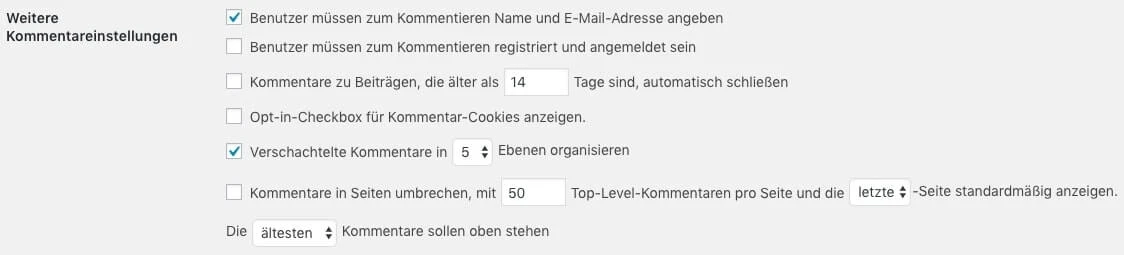 Diskussions-Einstellung (Kommentar-Einstellungen) im WordPress Backend