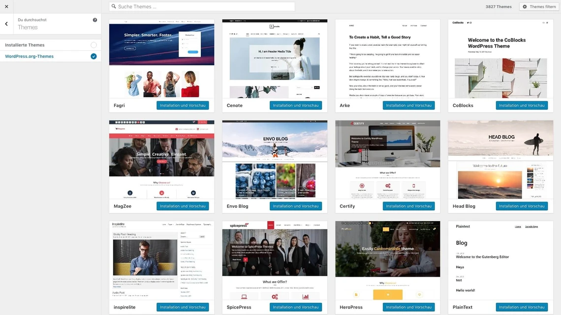 Themes auf WordPress.org