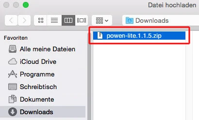Zip-Datei auf dem PC auswählen und hochladen