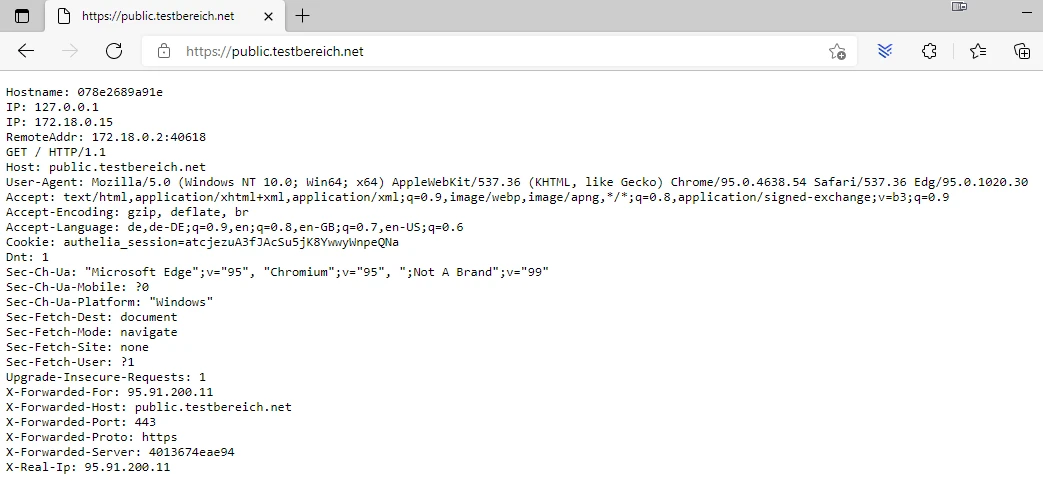 Screenshot eines Browserfensters mit HTTP-Headern (Host, User-Agent, Accept) und einer GET-Anfrage.
