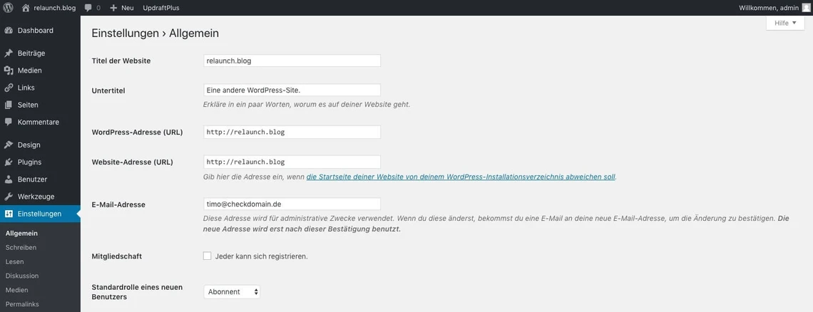 Allgemeine Einstellungen in WordPress