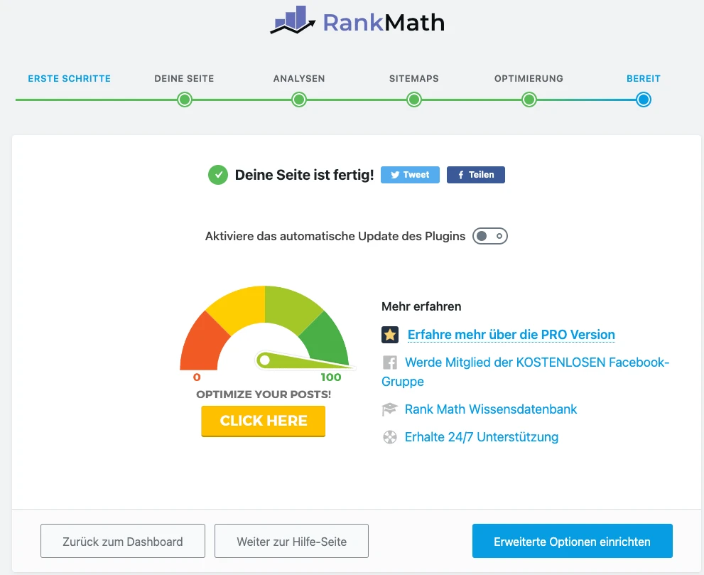 Rank Math Einrichtungsassistenten abgeschlossen