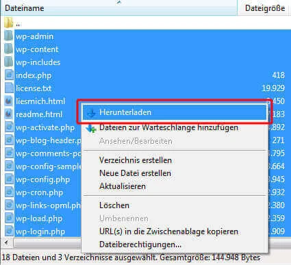 WordPress-Dateien per FTP exportieren