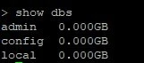 Terminalausgabe: Prompt > show dsb und drei Zeilen: admin 0.000GB, config 0.000GB, local 0.000GB.