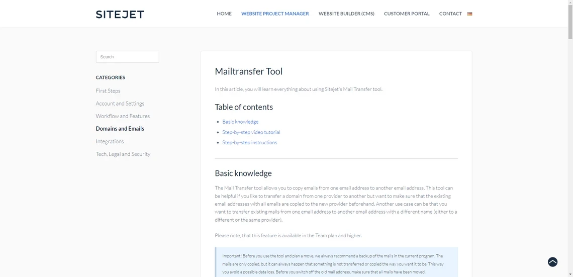 Sitejet Mailtransfer Tool