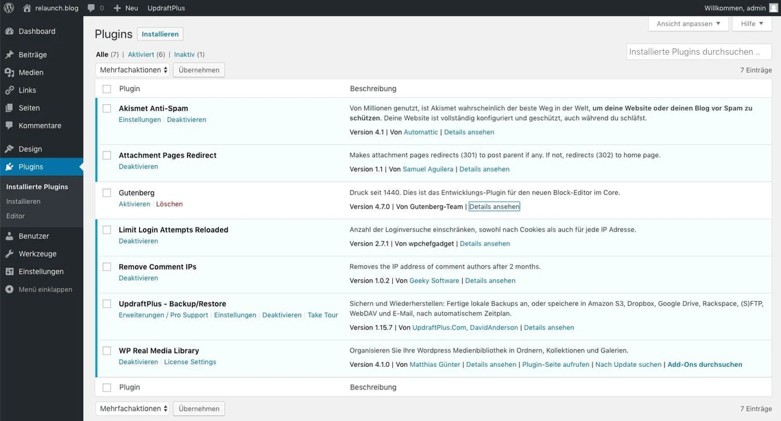 Pluginübericht WordPress