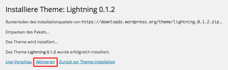 WordPress-Theme nach der Installation aktivieren Screenshot WordPress-Backend