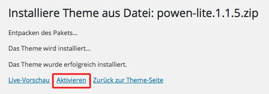 Theme in WordPress aktivieren Screenshot WordPress Backend