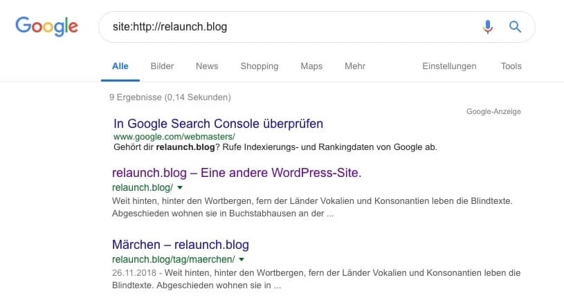 Suchergebnis bei Google