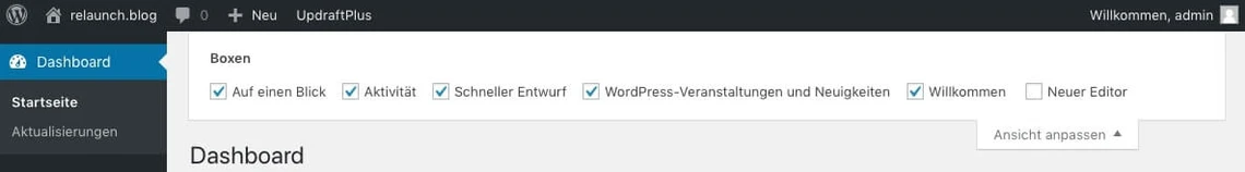 Menü zur Anpassung der Ansicht