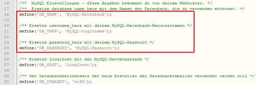 Anpassen der Konfigurationsdatei von WordPress