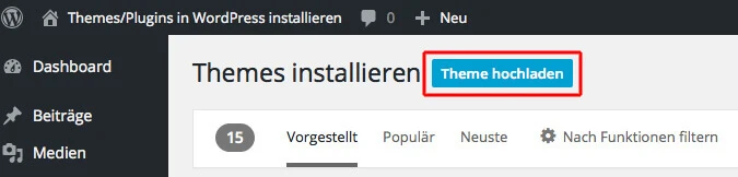 Zip-Datei in WordPress hochladen Screenshot WordPress-Backend