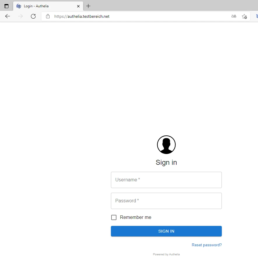 Weiße Seite mit Anmeldeformular: runde Nutzer-Silhouette, Felder Username, Password, Remember-me, blauer Sign-In-Knopf.