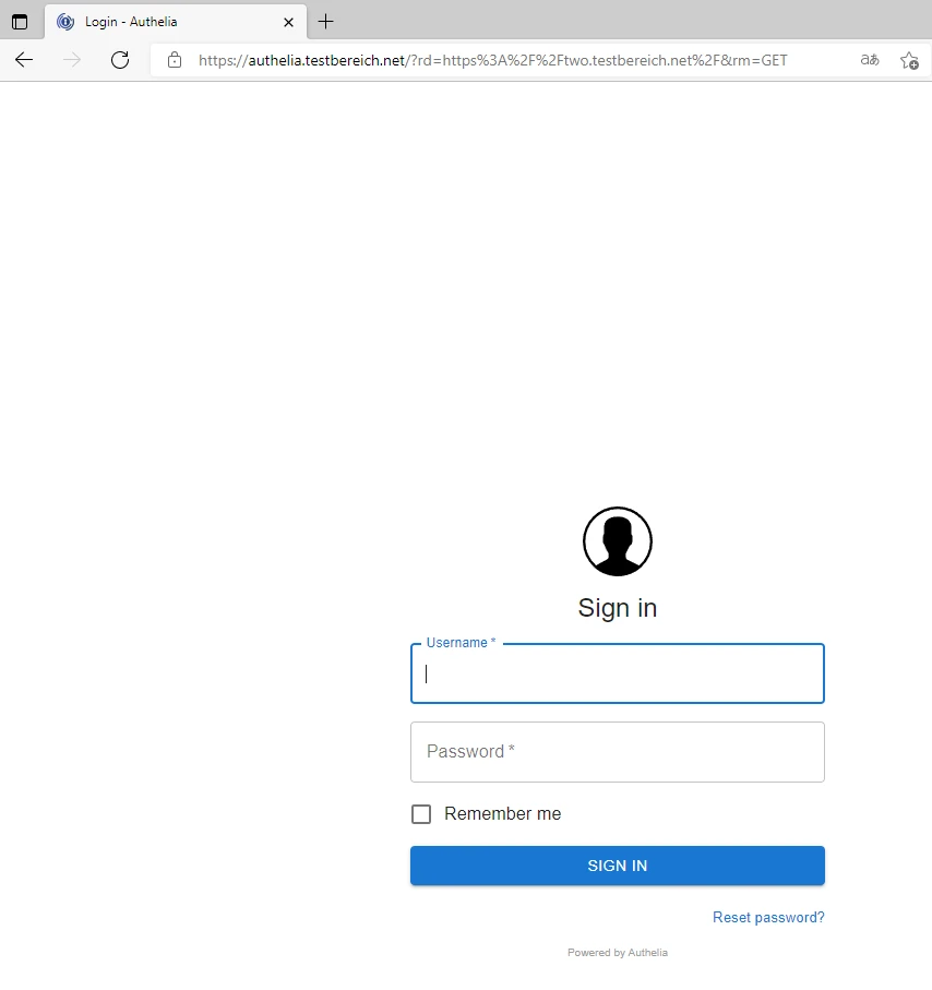 Weißes Login-Formular mit Profil-Symbol über Feldern Username und Password, Remember me-Kästchen, blauem SIGN IN-Button.