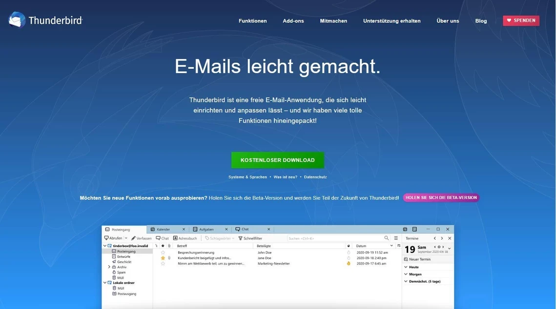 Thunderbird Website zum Download