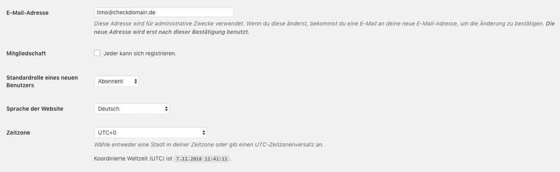 Weitere allgemeine Einstellungen