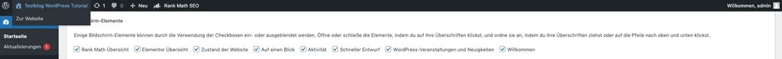Zusätzliche Elemente von nachträglich installierten Plugins