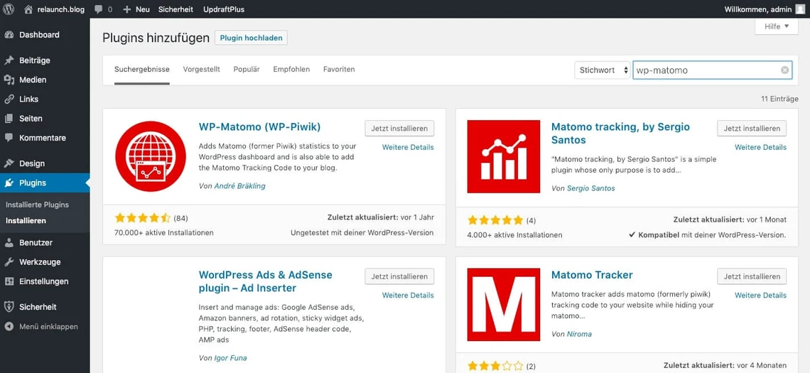 Suche im Plugin-Verzeichnis nach WP-Matomo