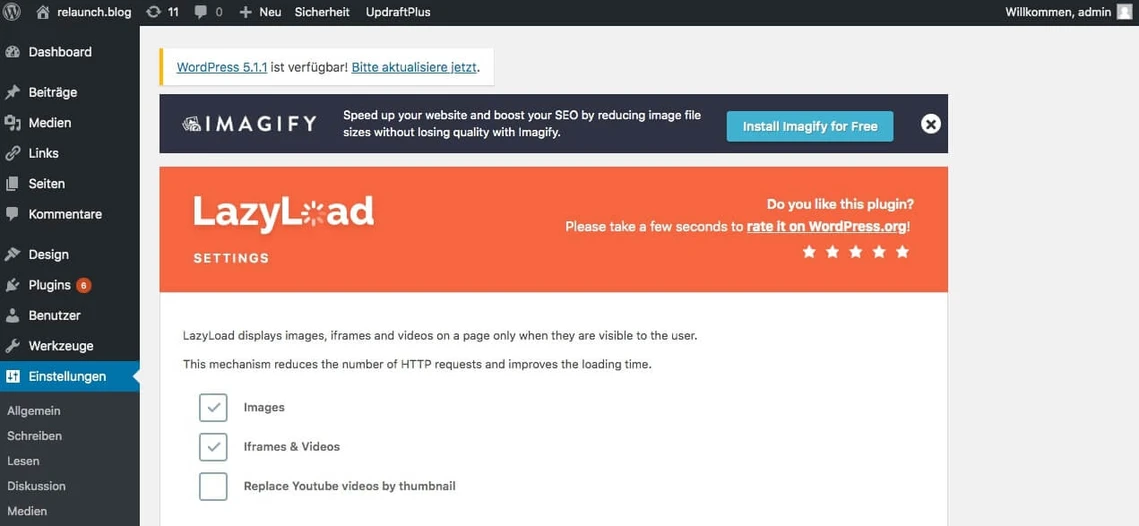 LazyLoad-Plugin Einstellungen
