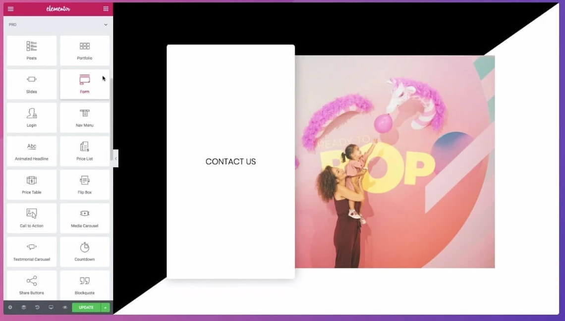 Der Editor von Elementor Page Builder