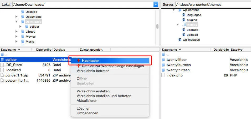 Hochladen des Themes