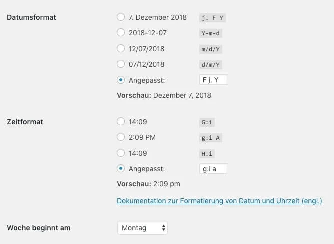 Zeit- und Datumsformate in den WordPress-Einstellungen