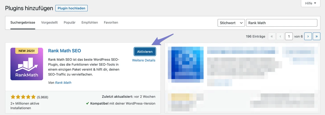 Auswahl Rank Math im Plugin-Store