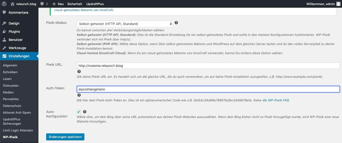 Einstellungen für das Matomo-Plugin