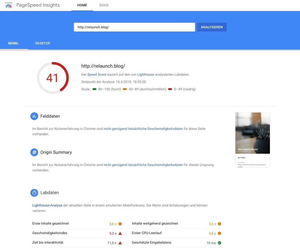 PageSpeed Insights Score
