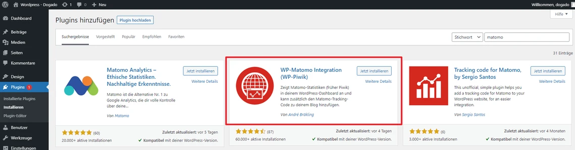 Screenshot der WordPress-Plugins-Seite; mehrere Plugin-Karten, eine mit rotem Rahmen.