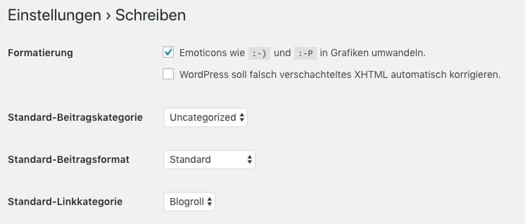 WordPress-Einstellungen für das Schreiben
