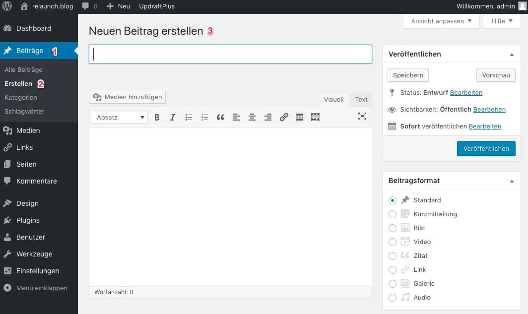 Beitrag in WordPress erstellen
