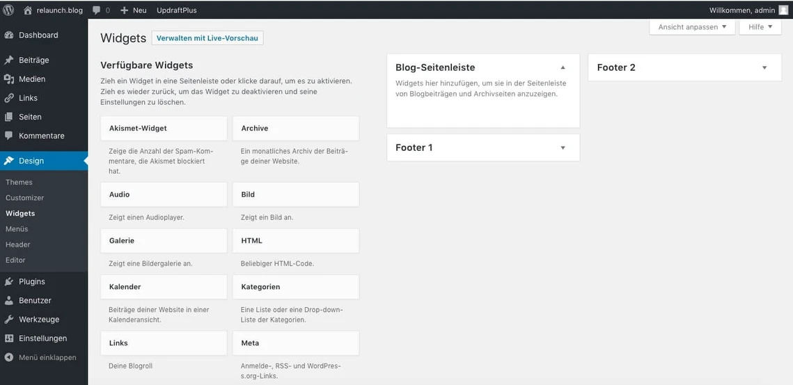 Die Widgetverwaltung in WordPress