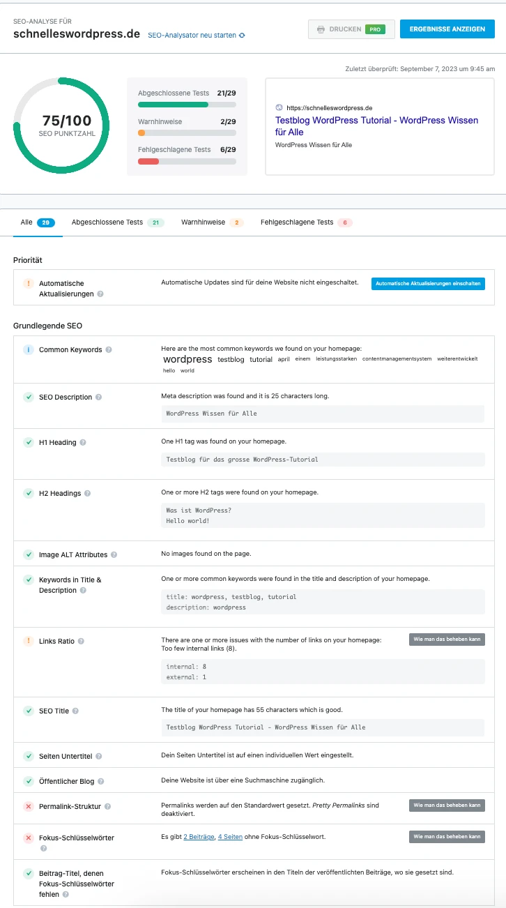 SEO Analyse mit Rank Math