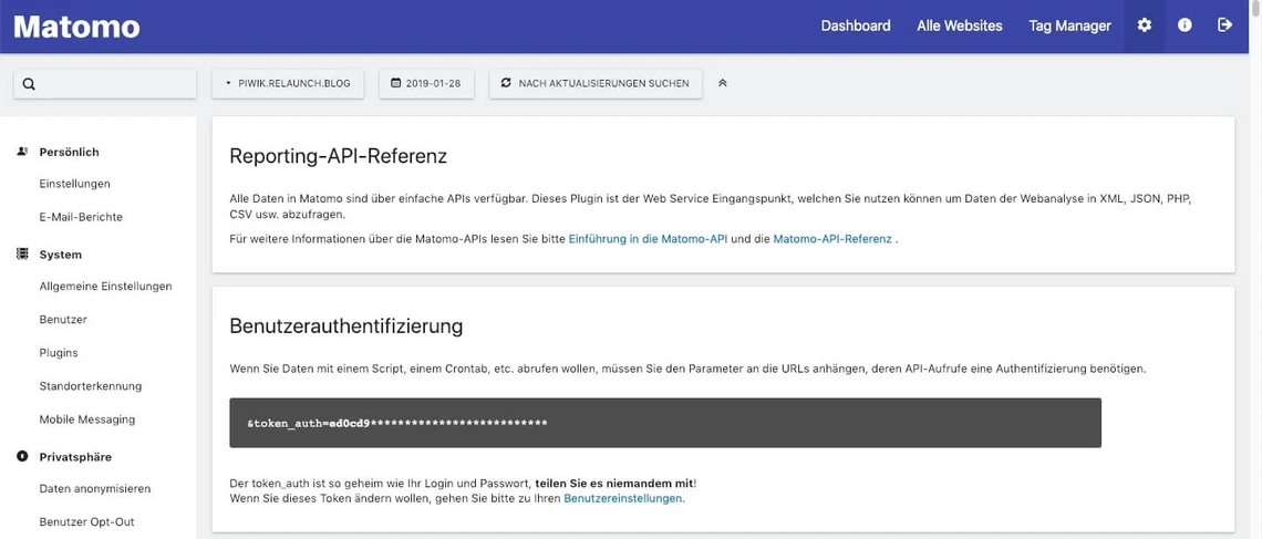 Die Benutzerauthentifizierung enthält den Auth-Token