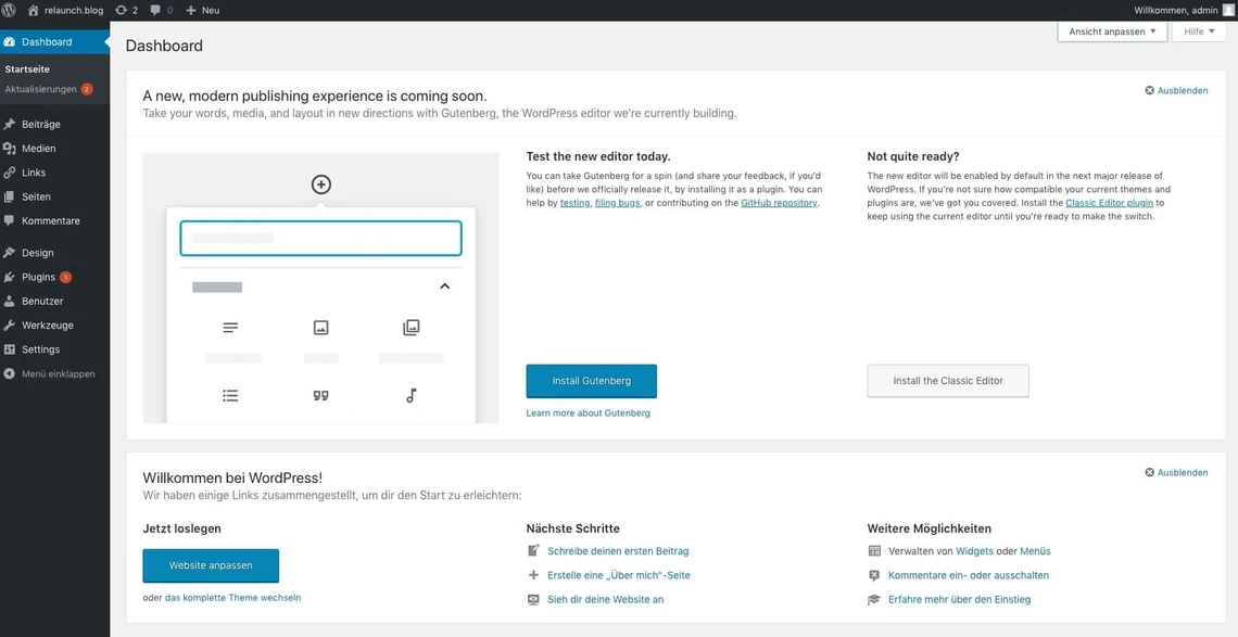 Backend von WordPress
