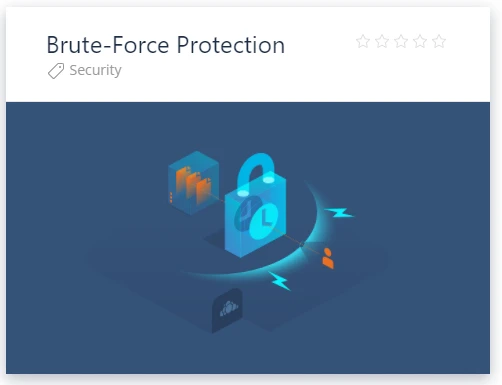 Bildschirm zeigt Titel Brute-Force Protection, isometrisches Diagramm mit leuchtendem Schloss, Blöcke und Lichtlinien.