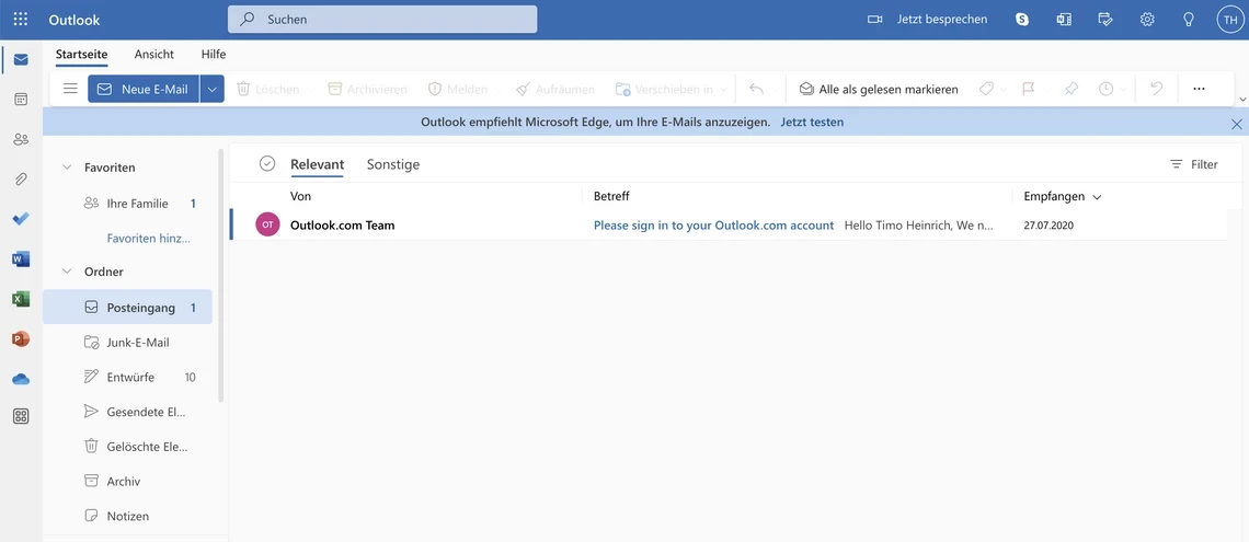 Outlook im Webbrowser