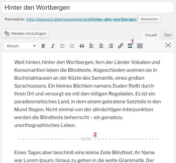 Weiterlesen-Tag im Editor einfügen