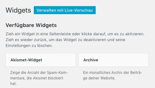 Button zur visuellen Widget-Verwaltung