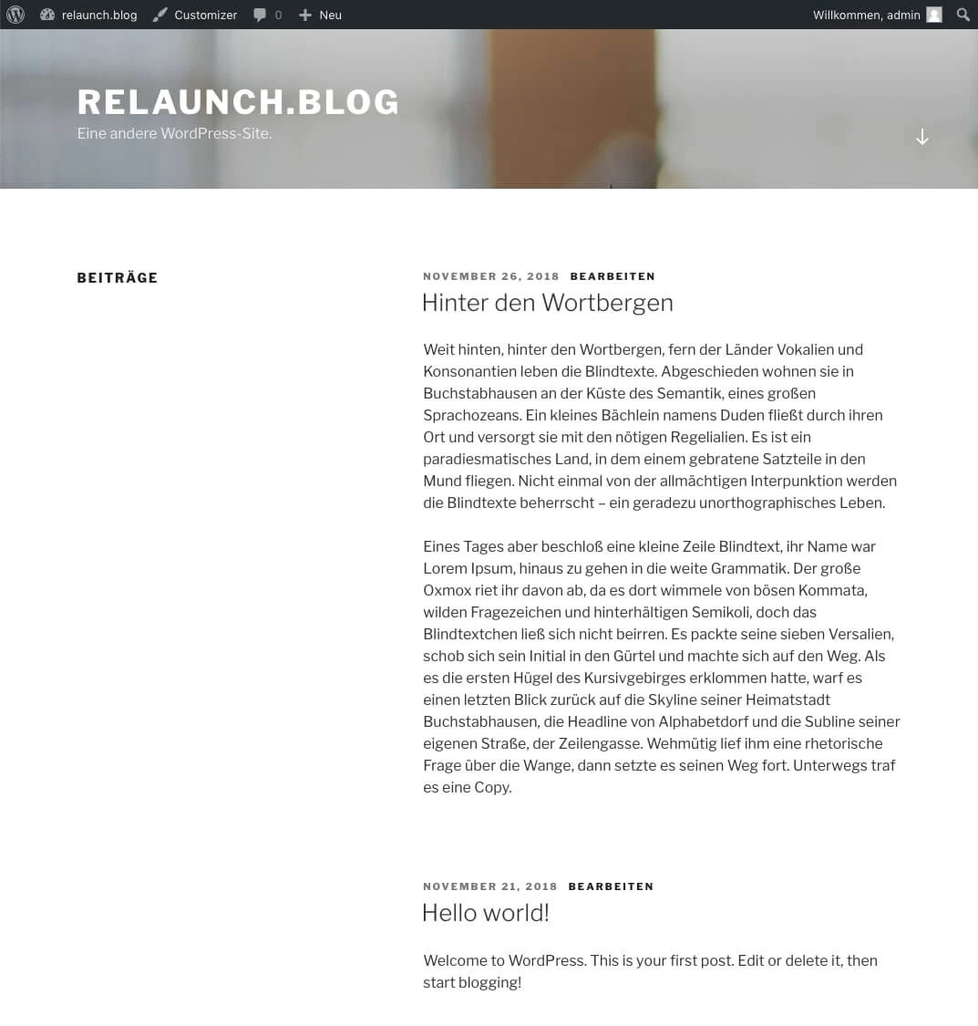 Startseite WordPress Blog