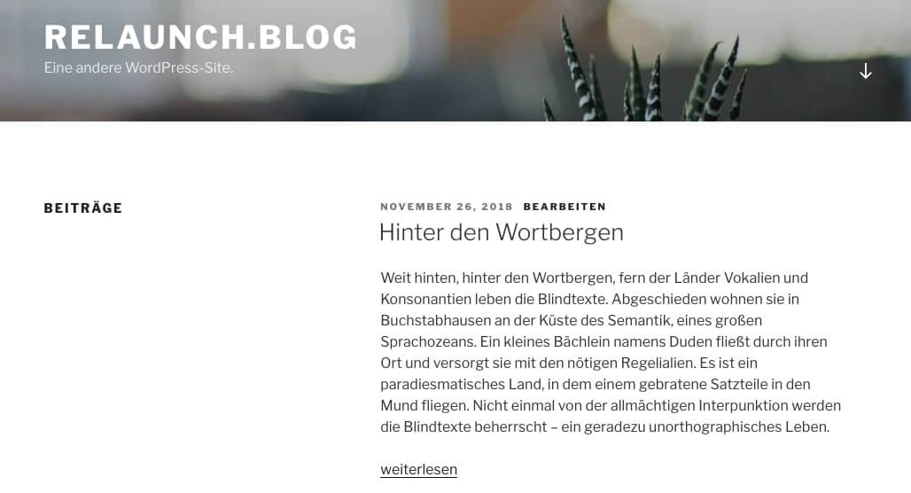 Startseite mit gekürztem Beitrag und weiterlesen Funktion
