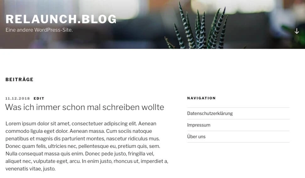 WordPress-Blog mit Navigation in der rechten Seitenleiste