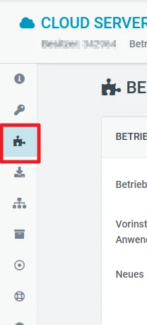 Software-Oberfläche mit vertikaler Seitenleiste; roter Rahmen um ein Icon mit zwei verbundenen Kästen. Oben CLOUD SERVER.