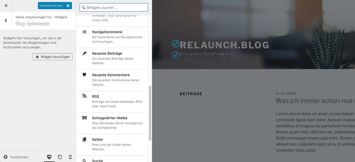 Widget-Auswahl im visuellen WordPress Editor
