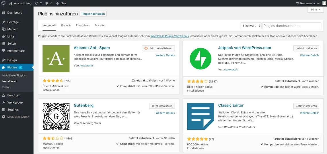 Pluginübersicht WordPress